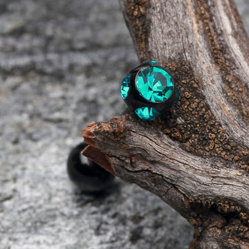 Detail View 1 of Colorline PVD Aurora Gem Ball Steel Barbell Tongue Ring-Black/Teal